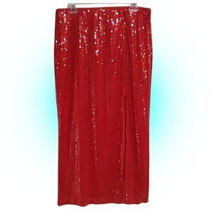 RED SEQUIN MCBLING SEQUIN MAXI MIDI SKIRT M